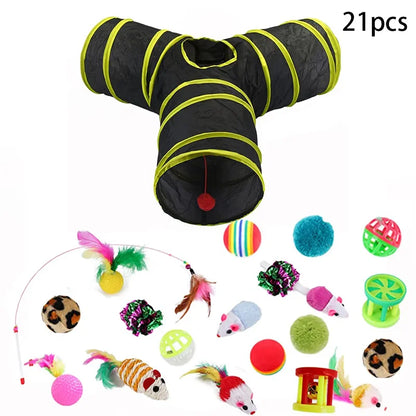 Cat Teaser Wand Cat Toy Self Entertainment Maze Tunnel Collapsible Drill Channel Interactive Play For Indoor Kitten Pet Playing