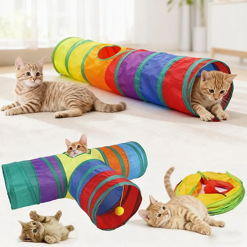 Cat Teaser Wand Cat Toy Self Entertainment Maze Tunnel Collapsible Drill Channel Interactive Play For Indoor Kitten Pet Playing