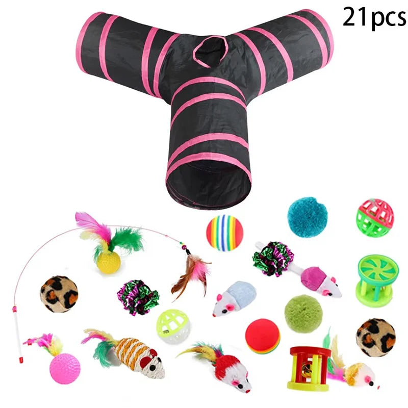 Cat Teaser Wand Cat Toy Self Entertainment Maze Tunnel Collapsible Drill Channel Interactive Play For Indoor Kitten Pet Playing