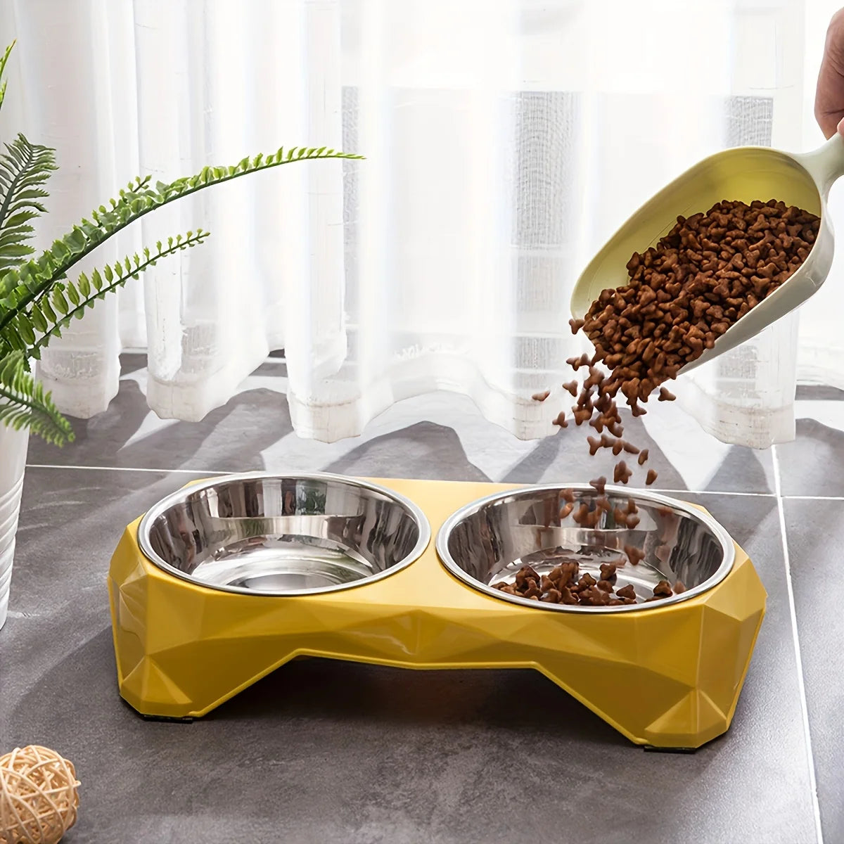 Stainless Steel Pet Double Bowl Upgraded Diamon Pattern Large Capacity Food Bowl for Dog Cat Non-slip Pet Water Feeder Bowls