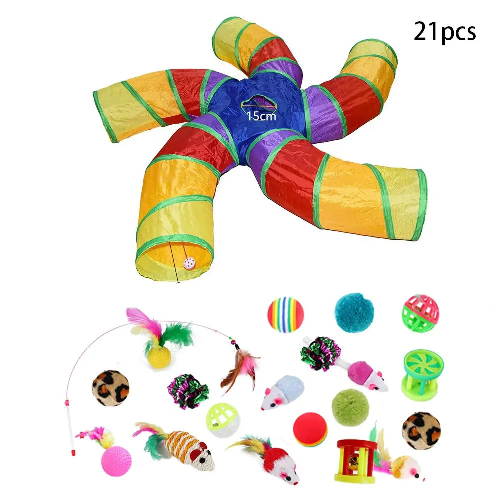 Cat Teaser Wand Cat Toy Self Entertainment Maze Tunnel Collapsible Drill Channel Interactive Play For Indoor Kitten Pet Playing