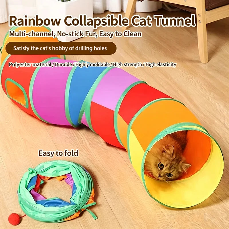 Cat Teaser Wand Cat Toy Self Entertainment Maze Tunnel Collapsible Drill Channel Interactive Play For Indoor Kitten Pet Playing