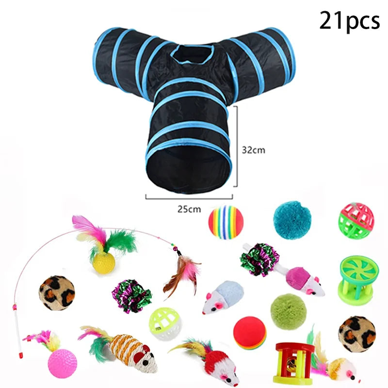 Cat Teaser Wand Cat Toy Self Entertainment Maze Tunnel Collapsible Drill Channel Interactive Play For Indoor Kitten Pet Playing